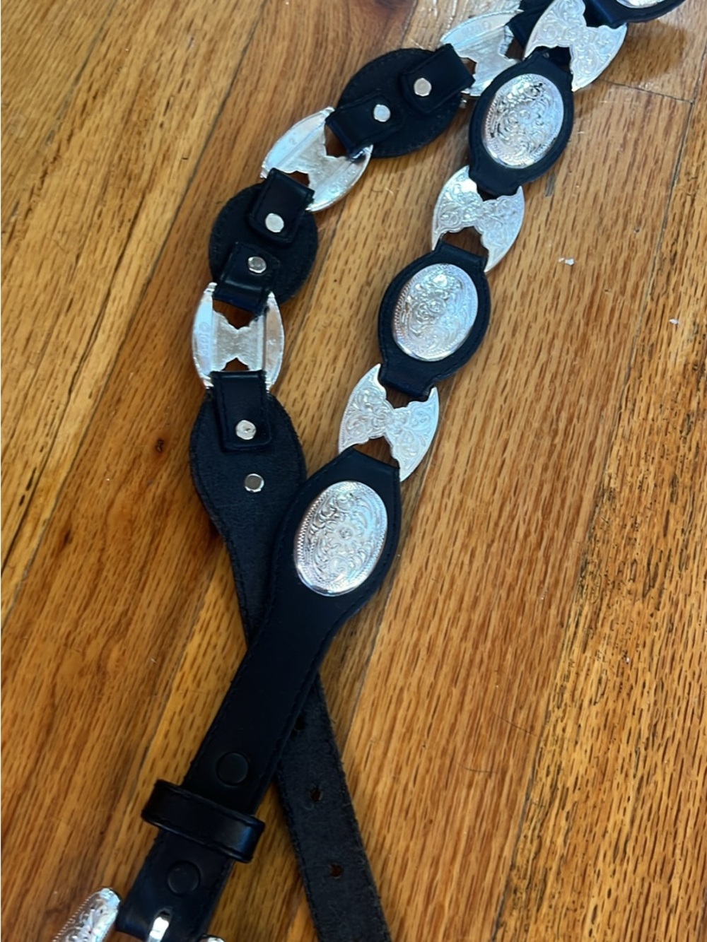 Tony Lama Black Leather Western Concho Belt with Silver-Tone - Picture 6 of 8